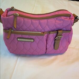 Lily Bloom Pink Quilted Purse with Brown Accents